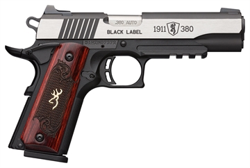 Picture of Browning 1911 380 Black Label Medallion Pro Handgun 380 ACP 8rd Magazine 3.625" Barrel Black with Silver Slide and Wood Grip Night Sights Accessory Rail 051972492
