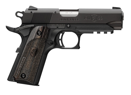 Picture of Browning 1911-22 Black Label Compact Frame 22 LR 10+1, 3.63" Stainless Steel Barrel, Matte Black Serrated Slide & Polymer Frame w/Beavertail & Picatinny Rail, Black Laminate Stippled Grip 051817490