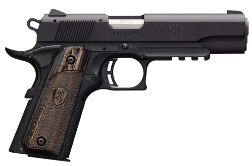 Picture of Browning 1911-22 Black Label Full Size Frame 22 LR 10+1, 4.25" Stainless Steel Barrel, Matte Black Serrated Slide & Polymer Frame w/Beavertail & Picatinny Rail 051816490