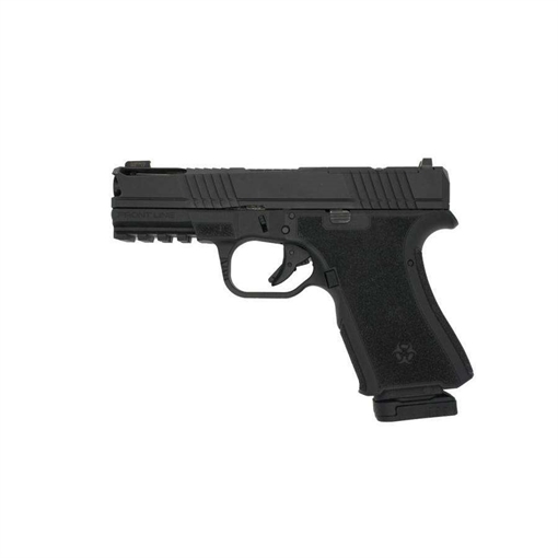 Picture of Black Rain Ordnance Frontline, Striker Fired, Semi-automatic, Compact, Polymer Frame Pistol, 9MM, 4" Barrel, Cerakote Finish, Black, Optic Cut for RMR, AmeriGlo Tritium Front Sight, Black Rear, 15 Rounds BRO-FL-9MM-BLK FL9MMBLK