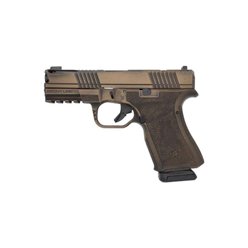 Picture of Black Rain Ordnance Frontline +, Striker Fired, Semi-automatic, Compact, Polymer Frame Pistol, 9MM, 4" Ported Barrel, Cerakote Finish, Battle Worn Burnt Bronze, Optic Cut for RMR, AmeriGlo Tritium Front Sight, Black Rear, 15 Rounds BRO-FLP-9MM-BB-PLUS FLP9MMBB