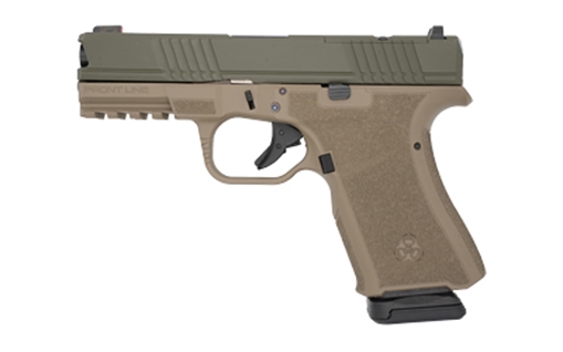 Picture of Black Rain Ordnance Frontline, Striker Fired, Semi-automatic, Compact, Polymer Frame Pistol, 9MM, 4" Barrel, Cerakote Finish, Flat Dark Earth Frame, Olive Drab Green Slide, Optic Cut for RMR, AmeriGlo Tritium Front Sight, Black Rear, 15 Rounds BRO-FL-9MM-FDE-OD FL9MMFDEOD