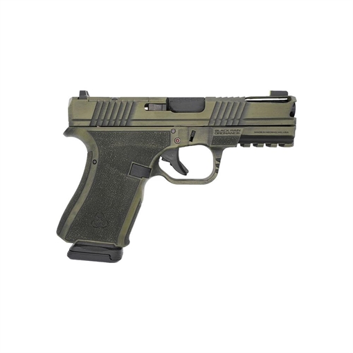 Picture of Black Rain Ordnance Frontline +, Striker Fired, Semi-automatic, Compact, Polymer Frame Pistol, 9MM, 4" Ported Barrel, Cerakote Finish, Battle Worn Bazooka Green, Optic Cut for RMR, AmeriGlo Tritium Front Sight, Black Rear, 15 Rounds BRO-FLP-9MM-BGB-PLUS FLP9MMBGB