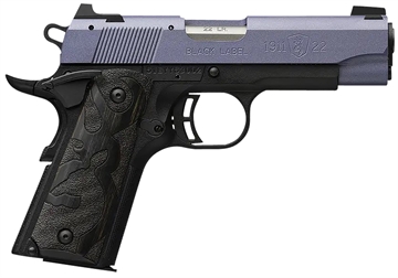 Picture of Browning 1911 Black Label Compact Frame 22 LR 10+1, 3.63" Matte Stainless Steel Barrel, Crushed Orchid Cerakote Serrated Slide, Matte Black Polymer Frame w/Beavertail 051894490