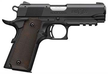 Picture of Browning 1911-22 Black Label Compact Frame 22 LR 10+1 3.63" Stainless Steel Barrel, Matte Black Serrated Slide, Matte Black Aluminum Frame w/Picatinny Rail, Brown Composite Grip 051066490