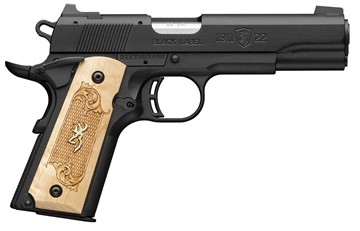 Picture of Browning 1911-22 Black Label Medallion Full Size Frame 22 LR 10+1 4.25" Stainless Steel Barrel, Matte Black Serrated Slide, Matte Black Aluminum Frame w/Beavertail, Maple Medallion Grip 051067490