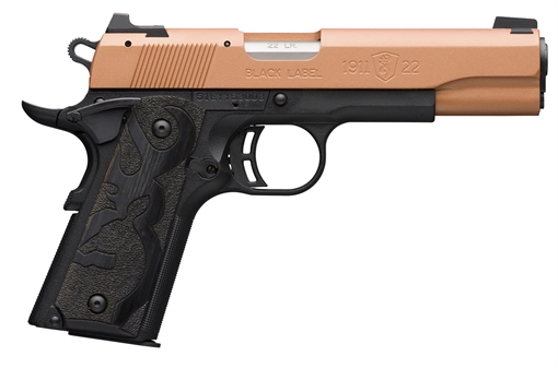 Picture of Browning 1911-22 Black Label Full Size Frame 22 LR 10+1, 4.25" Matte Stainless Steel Barrel, Copper Cerakote Serrated Slide, Matte Black Polymer Frame w/Beavertail, Black Laminate Wood Grip 051895490