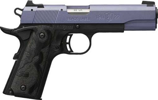Picture of Browning 1911 Black Label Full Size Frame 22 LR 10+1, 4.25" Matte Stainless Steel Barrel, Crushed Orchid Cerakote Serrated Slide, Matte Black Polymer Frame w/Beavertail 051893490