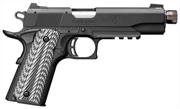 Picture of Browning 1911-22, Black Label, Suppressor Ready, Semi-automatic, Metal Frame Pistol, Full Size, 22LR, 4.875" Threaded Barrel, Threaded 1/2x28, Aluminum, Matte Finish, Black, Composite Grips, 10 Rounds, 1 Magazine, 85% Scale Of Original 1911 051820490