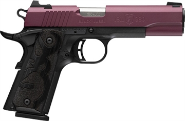 Picture of Browning Black Label, 1911, Single Action, Semi-automatic, Metal Frame Pistol, Full Size, 380 ACP, 4.25" Barrel, Cerakote Finish, Black Cherry, Black Frame, Stippled Laminated Wood Grips, 3 Dot Sights, 10 Rounds, 2 Magazines 051994492