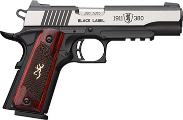Picture of Browning 1911-380, Black Label Medallion Pro, Semi-automatic, Polymer Frame Pistol, 380ACP, 4.25" Barrel, Matte Finish, Black and Silver, Laminate Grips, White 3 Dot Sights, Ambidextrous Thumb Safety, 8 Rounds, 1 Magazine 051969492