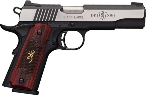 Picture of Browning 1911-380 Black Label Medallion Pro 380 ACP 8+1 4.25" Target Crown Barrel, Blackened w/Silver Polished Flats Serrated SS Slide, Matte Black Polymer Frame w/Beavertail 051912492