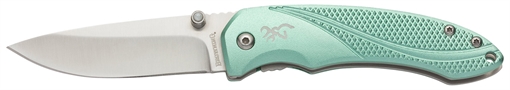 Picture of Browning Allure EDC 2.88" Folding Drop Point Plain 7Cr17MoV SS Blade, Mint Green Textured Anodized Aluminum Handle, Includes Pocket Clip 3220360