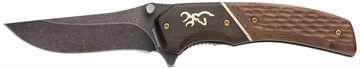 Picture of Browning Hunter Large 3.50" Folding Drop Point Plain Black Oxide Stonewashed 440C SS Blade/Brown Jigged Hardwood Walnut Handle Includes Pocket Clip 3220392