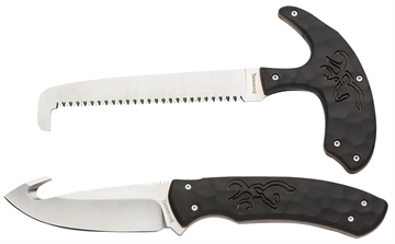 Picture of Browning Primal Combo 3.75"/5.25" Fixed Drop Point Gut Hook/Skinner, Saw 8Cr13MoV SS Blade, Black Polymer w/Rubber Overmold & Finger Grooves Handle, 2 Piece Set, Includes Sheath 3220420