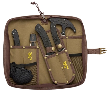 Picture of Browning Primal Combo Fixed Bone Saw/Caper/Gut Tool/Sharpening Tool/Skinner 8Cr13MoV SS Blade, Black Polymer w/Rubber Overmold Handle, 6 Piece Set, Includes Case/Gloves 3220422B