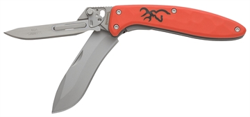 Picture of Browning Primal Scalpel 2 2.75" Folding Drop Point/Scalpel Plain Blaze Orange 8Cr13MoV SS Blade, Blaze Orange Polymer w/Rubber Overmold Handle 3220462