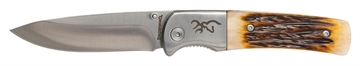 Picture of Browning Buckmark Hunter 3" Folding Drop Point Plain Stonewashed 8Cr13MoV SS Blade/Jigged Bone Handle Boxed 3220500B