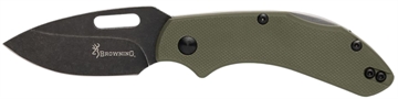 Picture of Browning Hidden Hollow EDC Small 2.25" Folding Drop Point Plain Black Oxide Stonewashed D2 Steel Blade, OD Green G10 Handle, Box Pkg 3220504B