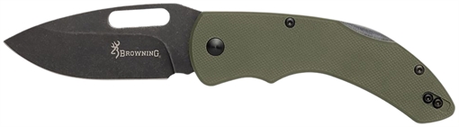 Picture of Browning Hidden Hollow EDC Large 3" Folding Drop Point Plain Black Oxide Stonewashed D2 Steel Blade, OD Green G10 Handle 3220506