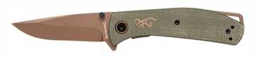 Picture of Browning Trailside EDC Small 3" Folding Modified Drop Point Plain Titanium Finish D2 Steel Blade, Green Micarta Handle, Boxed Pkg 3220516B
