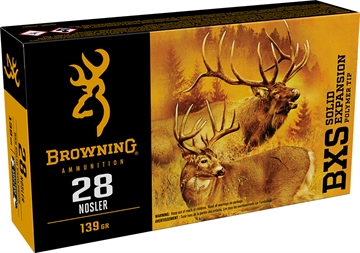 Picture of Browning Ammunition 28 NOSLER 139GR BXS POLYMER TIP SOLID EXPANSION 20/BOX B192400281