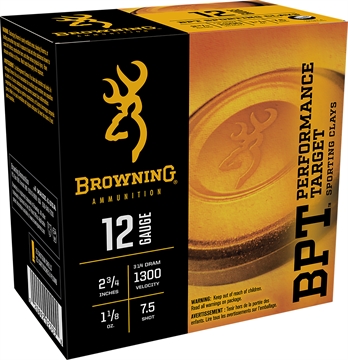 Picture of Browning Ammo BPT Performance Target Sporting Clay 12Gauge 2.75" 1 1/8oz 7.5Shot 25 Per Box/10 Case B193631227