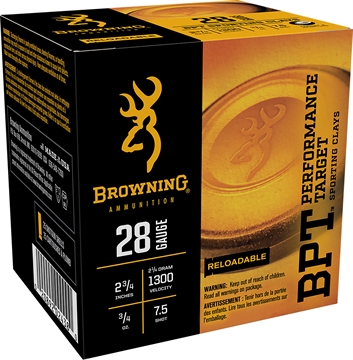 Picture of Browning Ammo BPT Performance Target Sporting Clay 28Gauge 2.75" 3/4oz 7.5Shot 25 Per Box/10 Case B193632827