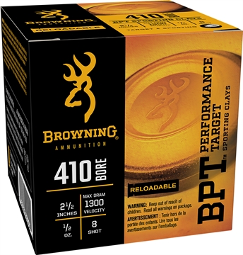 Picture of Browning Ammo BPT Performance Target Sporting Clay 410Gauge 2.50" 1/2oz 8Shot 25 Per Box/10 Case B193634128