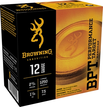 Picture of Browning Ammo BPT Performance Target Handicap 12Gauge 2.75" 1 1/8oz 7.5Shot 25 Per Box/10 Case B193641227