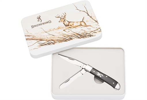 Picture of BROWNING KNIFE 2024 WHITETAIL TIN 2.75" BLACK/SS 2-BLADE* 3220525