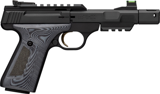 Picture of Browning Buck Mark Contour Pro 22 LR 10+1 4.40" Black Threaded w/Compensator Barrel, Matte Black Picatinny Rail Receiver, Matte Black Aluminum Frame w/Picatinny Rail, Black/Gray G10 Grip 051598490