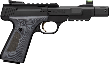 Picture of Browning Buck Mark Contour Pro 22 LR 10+1 4.40" Black Threaded w/Compensator Barrel, Matte Black Picatinny Rail Receiver, Matte Black Aluminum Frame w/Picatinny Rail, Black/Gray G10 Grip 051598490