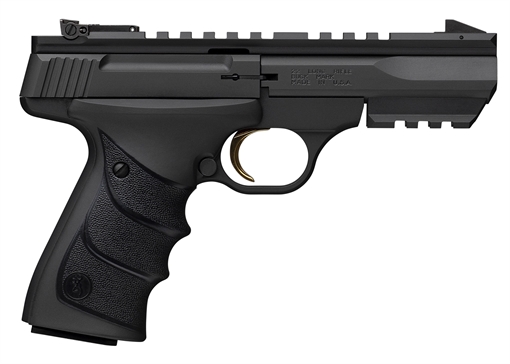 Picture of Browning Buck Mark Black Label URX 22 LR 10+1 5.50" Matte Blued Contoured Barrel, Matte Black Serrated Slide, Matte Black Aluminum Frame w/Picatinny Rail, Black UFX Overmolded Grip 051602490