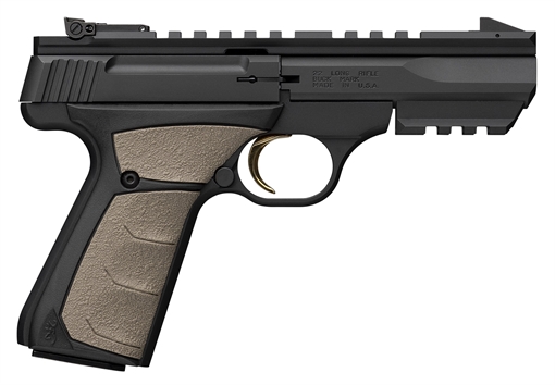 Picture of Browning Buck Mark Black Label URX 22 LR 10+1 5.50" Matte Blued Contoured Barrel, Matte Black Serrated Slide, Matte Black Aluminum Frame w/Picatinny Rail, FDE UFX Overmolded Grip 051601490