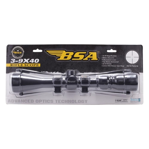 Picture of BSA Rifle Scope 3-9x40 1" 30/30 Black with Rings BR39X40WRTB