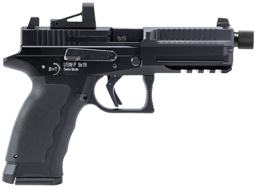 Picture of B&T Firearms USW-P 9mm Luger 17+1/19+1 4.30" Threaded, Black, Picatinny Rail Frame, Optic Cut Slide, Rubber Grip BT490002