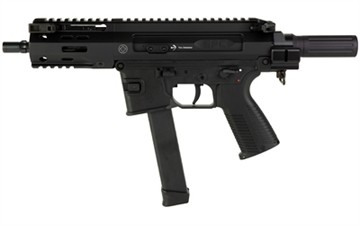 Picture of B&T USA SPC9, Semi-automatic Pistol, 9MM, 5.9" Barrel, Threaded And 3-Lug Muzzle, Polymer Receiver, Black, Ambidextrous Controls/Safety, Front/Rear Flip Sights, Glock Magazine Compatible, 32 Rounds, 1 Magazine, Includes Hard Case, Telescoping Brace Adapter BT-500003-PDW-G