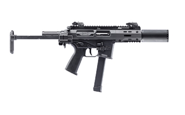 Picture of B&T USA SPC, Semi-automatic Rifle, SBR, 9MM, 4.5" Barrel, Anodized Finish, Black, Collapsible Stock, Glock Magazine Compatible, 1 Magazine, 33 Rounds, Includes Suppressor KIT BT-500003-SBR-SD-G-TS-