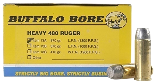 Picture of Buffalo Bore Ammunition Heavy Strictly Business 480Ruger 370gr Lead Flat Nose 20 Per Box/12 Case 13A20
