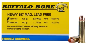 Picture of Buffalo Bore Ammunition Buffalo-Barnes Strictly Business 357Mag 125gr Barnes VOR-TX XPB Lead Free 20 Per Box/12 Case 19J20
