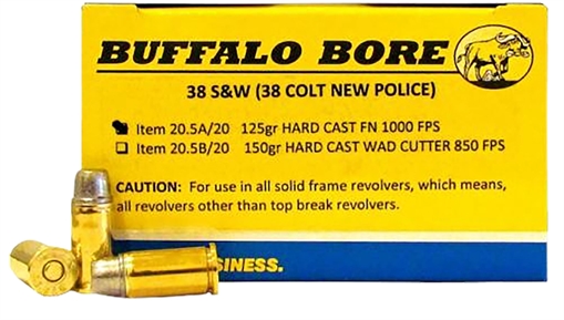 Picture of Buffalo Bore Ammunition Personal Defense Strictly Business 38S&W 125gr Hard Cast Flat Nose 20 Per Box/12 Case 205A20