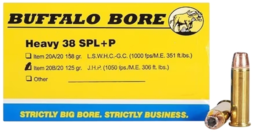 Picture of Buffalo Bore Ammunition Heavy Strictly Business 38Special +P 125gr Jacket Hollow Point 20 Per Box/12 Case 20B20