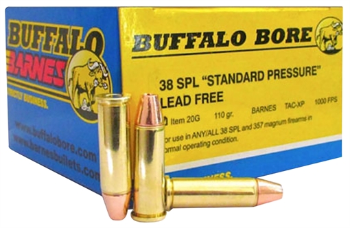 Picture of Buffalo Bore Ammunition Standard Pressure Strictly Business 38Special 110gr Barnes TAC-XP Lead Free 20 Per Box/12 Case 20G20