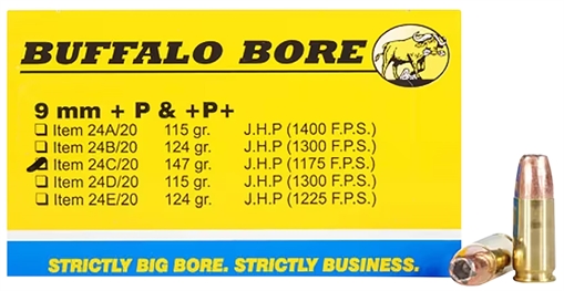 Picture of Buffalo Bore Ammunition Personal Defense Strictly Business 9mmLuger +P+ 147gr Jacket Hollow Point 20 Per Box/12 Case 24C20