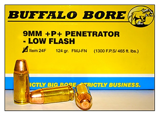 Picture of Buffalo Bore Ammunition Penetrator Strictly Business 9mmLuger +P+ 124gr Full Metal Jacket Flat Nose 20 Per Box/12 Case 24F20