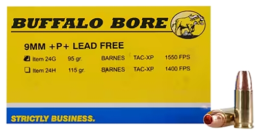 Picture of Buffalo Bore Ammunition Buffalo-Barnes Strictly Business 9mmLuger +P+ 95gr Barnes TAC-XP Lead Free 20 Per Box/12 Case 24G20