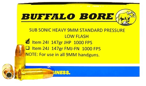 Picture of Buffalo Bore Ammunition Subsonic Strictly Business 9mmLuger Subsonic 147gr Jacketed Hollow Point 20 Per Box/12 Case 24I20
