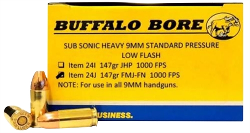 Picture of Buffalo Bore Ammunition Subsonic Strictly Business 9mmLuger 147gr Full Metal Jacket Flat Nose 20 Per Box/12 Case 24J20