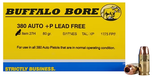 Picture of Buffalo Bore Ammunition Buffalo-Barnes Strictly Business 380ACP +P 80gr Barnes TAC-XP Lead Free 20 Per Box/12 Case 27H20